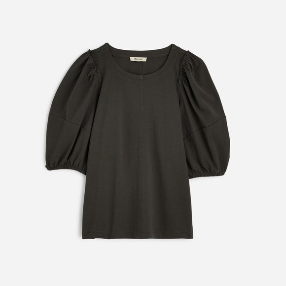 Madewell Women's Crew Neck Puff-Sleeve Relaxed Tee Dark Green S Small New - Picture 1 of 9